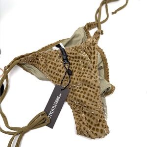 PrettyLittleThing Olive Devore Textured Tie-Side Bikini Bottom Size 6